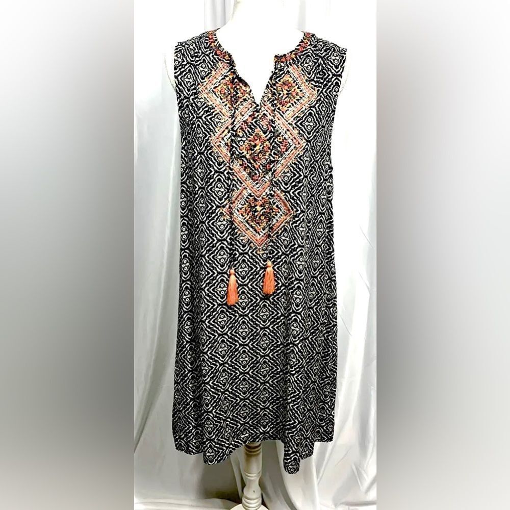 Papillon Embroidered Geo Print Sleeveless Shift Dress Women M ~ Retail $219